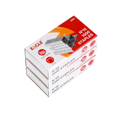 Eagle No.10 Mini Premium Staples for #10 Staplers, 1000 pcs Per Box, Pack of 3 Boxes, 3000 pcs in Total, Silver
