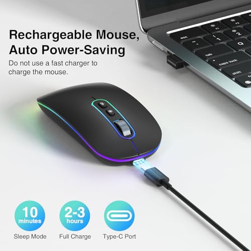 cimetech Dual Mode (BT 5.1+2.4G) Wireless Mouse for Laptop, 1200 DPI Portable Lightweight Rechargeable Mouse with LED Lights, Compatible with Mac... - Image 3