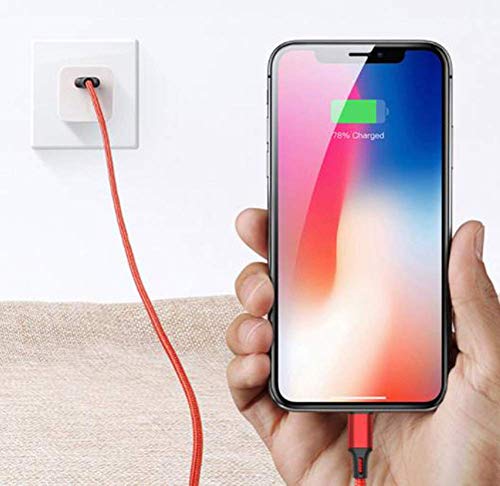 Image of SYGA One to Three Data Cable Weaving 2.8A Fast Charge Three-in-One Mobile Phone Data Cable Three-Head Synchronous Charging Cable (Red)