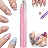 5 Petal Flower Nail Dotting Pen,One Stroke Flower Design Tool,1.8mm Fine Tip Rhinestone Pickers,Stainless Steel Ball Tip,Handle Dotting Tool for DIY Nail Art for Beginner Enthusiast Girls Women (Pink)