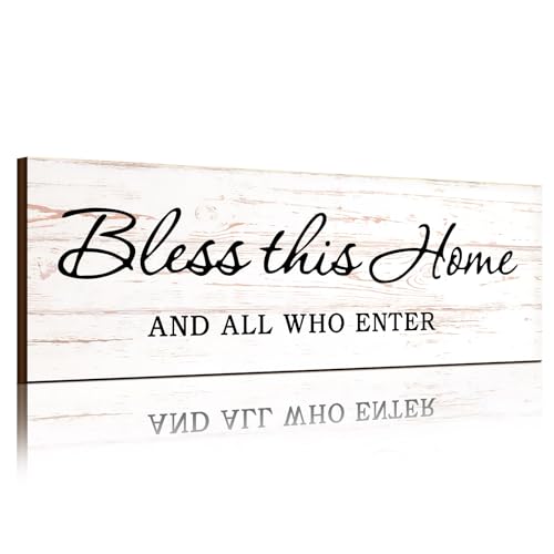 Jetec Farmhouse Bible Verse Scripture Wall Signs, Bless This Home and All Who Enter Wooden Plaque Decor for Church Home Christian Wall Art Decor