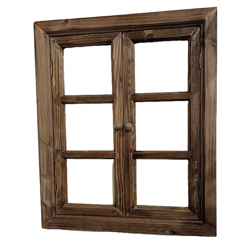 HJLKDYM Window Frame Wall Decor, Country Style Window Frame, Wooden Fake Window Scenery Props, Window Wall Decoration Art Suitable for Home Bedroom Living Room Garden(Wood,60x75x4cm)