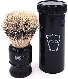 Parker Safety Razor,100% Silvertip Travel Shave Brush with Case, Black