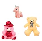 nkl Soft Teddy Bear with Heart Butter 2 feet (60 cm) +1 Feet Cap Teddy 30 Pink + Baby Unicorn Pink 30cm