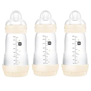 MAM Easy Start Anti-Colic Bottle, Baby Essentials, Medium Flow Bottles with Silicone Nipple, Unisex Baby Bottles, Designs May Vary, 9 oz (3-Count),