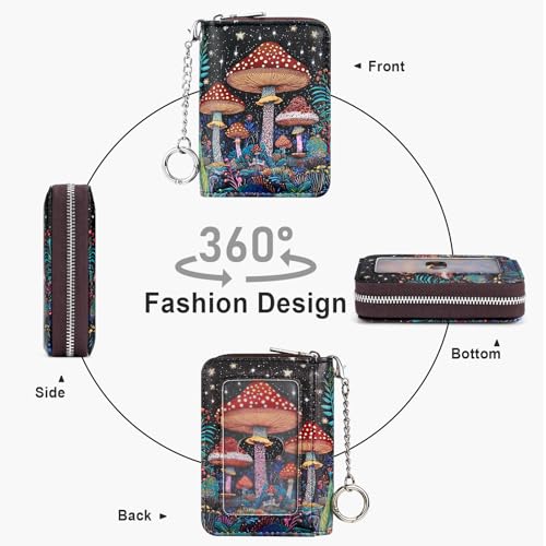 Image of Mayski Credit Card Holder, Zipper Credit Card Wallet for Women, Small Accordion Card Cases Holder, KeyChain Wallet, Business Card Holder, Mushroom