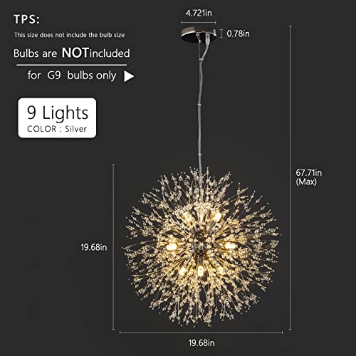 Modern Chandeliers Firework Dandelion Sputnik Chandelier Crystal Chrome Light Fixture Pendant Lighting For Kitchen Island Dining Room Bedroom Living Room(Chrome 9-Light) #TOP3