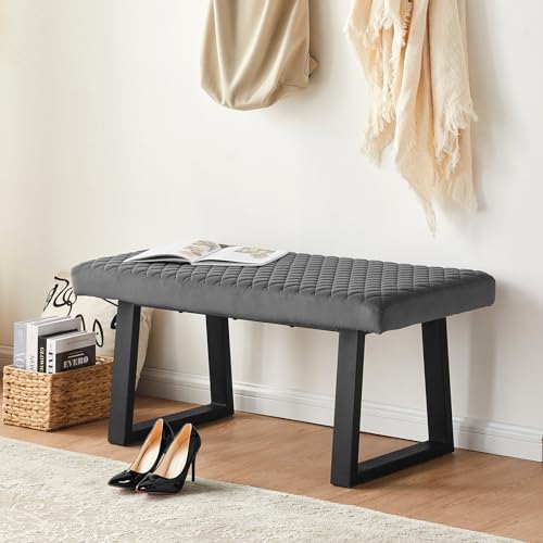 TUKAILAI Sitzbank Flur 100cm, Polsterbank Mit Samtbezug Und Metallbeinen, Bettbank Garderobenbank Küchenbank Für Wohnzimmer Schlafzimmer Esszimmer (Grau)