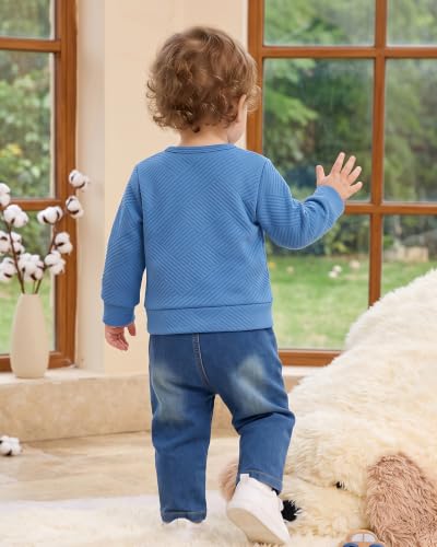 Image of NZRVAWS Toddler Baby Boy Clothes Pullover Sweater Ripped Jean Sweatsuit Little Boy Outfit Fall Winter Clothing Set 6M-7T
