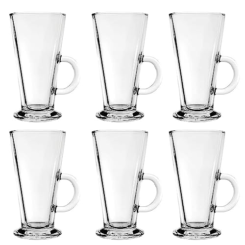 MIVIDE Latte Glasses Set of 6, Glass Cups 270ml Latte Glass Coffee Cups Mugs, Latte Mugs, Coffee Glasses with Handles, Glasses Drinking Set for Latte, Hot Chocolate, Cappuccino, Tea, Hot Drink
