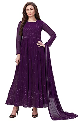 Image of TRENDMALLS Women's Georgette Embroidery Salwar Suit Anarkali Kurta Set with Dupatta
