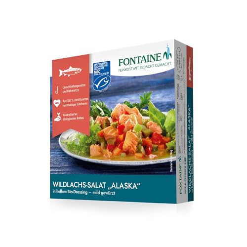 Fontaine - Wildlachs-Salat Alaska in mildem Bio-Dressing – 200 g – 5er Pack - Premium Lachsfilets aus 100% zertifizierter, nachhaltiger Fischerei und kontrolliertem Anbau