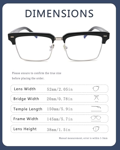 Image of Semi Rimless Rectangle Blue Light Glasses Men Women Black Square Eyewear