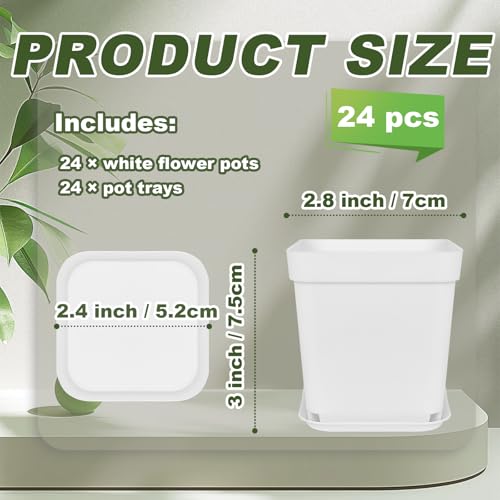 Anyumocz 24Pcs 3\" Square Plastic Plant Pots,White Nursery Pots with Saucers,Seedling Nursery Transplanting Planter Container for Plants,Garden,Flower,Home,Office,Balcony Decor,Indoor,Outdoor - Thumbnail 2