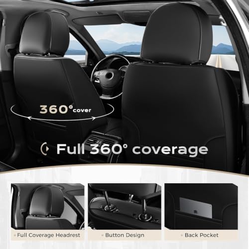 Image of Coverado Car Seat Covers Full Set, Seat Covers for Cars, Front Seat Covers and Back Seat Cover Waterproof Leather Automotive Seat Cover, Universal Car Interior Protectors for Most Cars