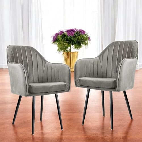 Image of Set of 2 Accent Chair for Living Room | Modern Armchair in Soft Velvet Fabric with Sturdy Legs | Premium Chair for Home Living Room Bedroom Restaurent | (Black Legs, Ash Grey)