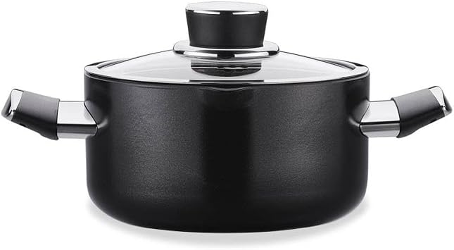 Korkmaz Lena Ceramic Low Dutch Oven with Glass Lid, High-Performance Cookware, 3 Quart, Silver, A3881