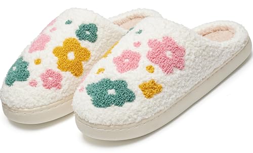 Image of Cute House Slippers for Women Men with Memory Foam Retro Happy Face Cozy Shoes