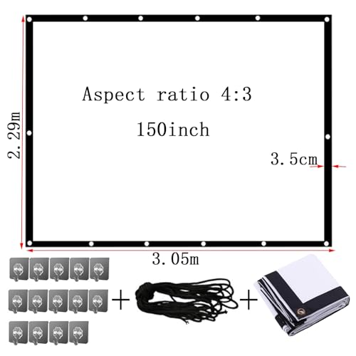Image of Portable Outdoor Movie Screen, 60-200 Inch 3D Projector Screen Foldable Movie Screen for Projectors Enjoy Outdoor Film Movie Night, Projector Backing Black Movies Screens(4:3,150 inch Screen)