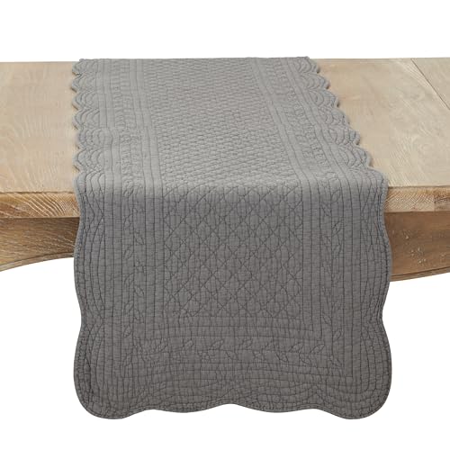 Saro Lifestyle 100% Cotton Charming Quilted Table Runner, 16"x72", Slate