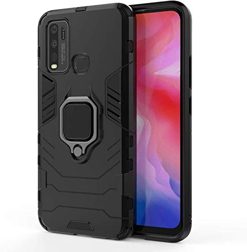 Image of FitSmart Protective Rugged Hybrid Robot Armor Hard Back Cover Kickstand Case for vivo 1935 - Black