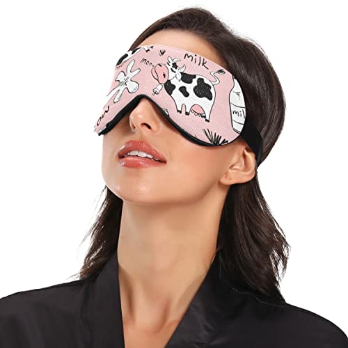 Alaza Funny Cow Print And Milk Pink Sleep Mask For Women Men Eye Mask For Sleeping Funny Blackout Cooling Sleeping Masks #TOP2