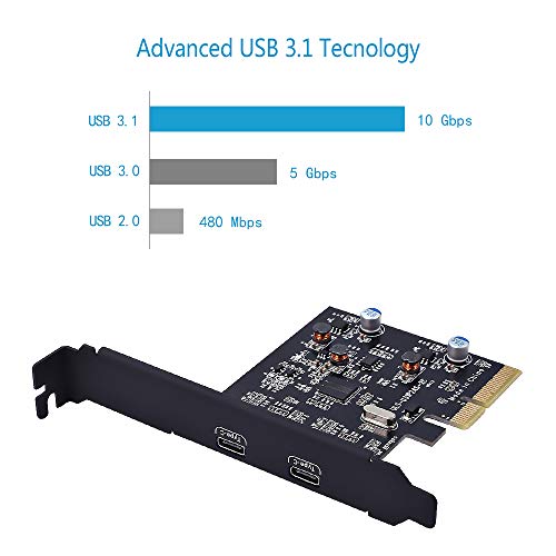 PCI-E Card YEELIYA USB 3.1Gen 2 (10Gbps) PCI Express Card with 2 port USB-C Ports PCI Express Controller Hub for Desktop PC, Support Windows XP / 7/8 / 10 - Thumbnail 5