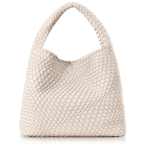oscaurt Tragetasche für Damen, gewebte Ledertasche, gewebte Tragetasche, Damen-Handtaschen, Schultertaschen, Einkaufstasche, Top-Griff, Tasche mit Beutel, Geldbörse, beige, Large