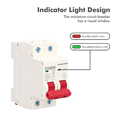 Miniature Circuit Breaker, 2P DC 1000V 40A Solar PV System Isolator DZ47‑63Z C40 DIN Rail Mount Disconnect Switch (32A) - Image 4