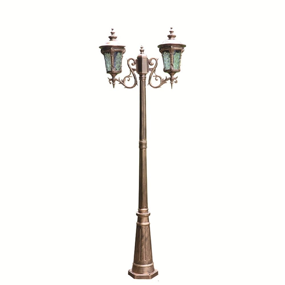 GTHTUHFD 2-Lights Outdoor Pole Light, Rainproof Brass High Post Lamp, European Street Lighting For Porch Patio Garden,106.3