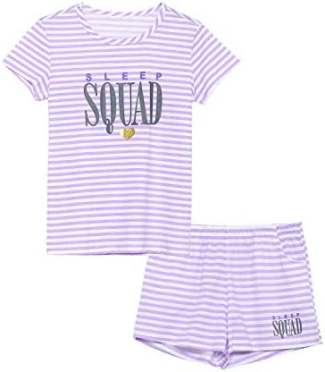 Cozchique Summer Pajamas For Girls – Stripe & Glittering Heart PJS Pal Cute Jammies Set Big Kids Size 12