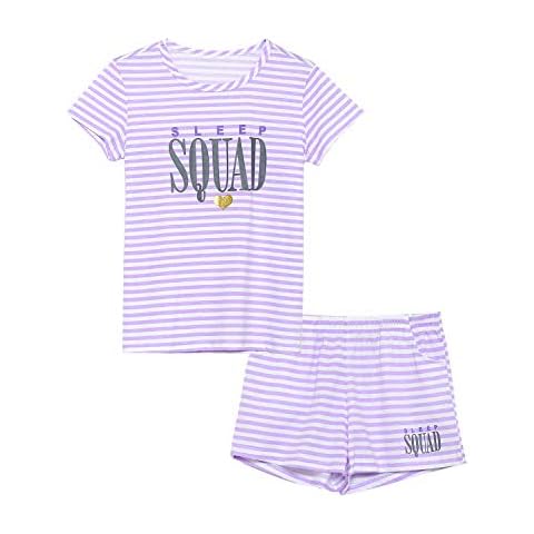 Cozchique Summer Pajamas For Girls – Stripe & Glittering Heart PJS Pal Cute Jammies Set Big Kids Size 10 Cover