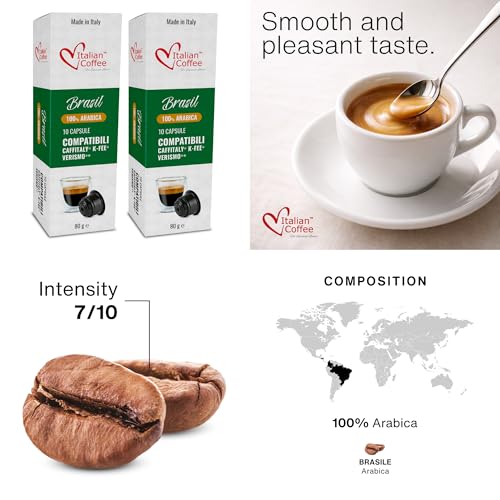 Italian Coffee, 80 Coffee Capsules Compatible with Caffitaly®, K-Fee® and Verismo® – Taste Kit 4 Blends, Cremoso, Brasile, Intenso Lungo, Ristretto, Espresso Variety Pack