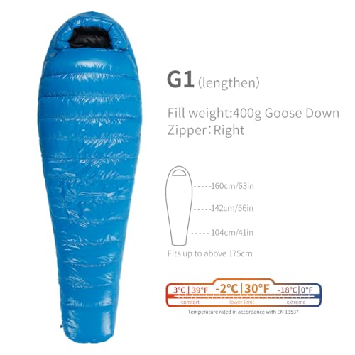 Bolsa de dormir ultraligera G1 Series -2 Degree 800FP con plumón de ganso para mochila y camping para hombres y mujeres miniatura 2