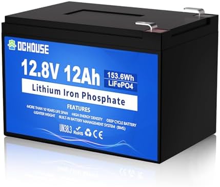 DC HOUSE 12V 12Ah LiFePO4 Lithium Battery, 15A BMS,15000+ Cycle R...