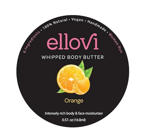 Ellovi All-Natural Luxuriously Whipped Body Butter - Orange - Pure Enough to Eat - Made With Just 6 Vegan Ingredients - 100% Plant-Based Moisturizer For Naturally Healthy Skin (0.57 fl. oz/16.8ml)