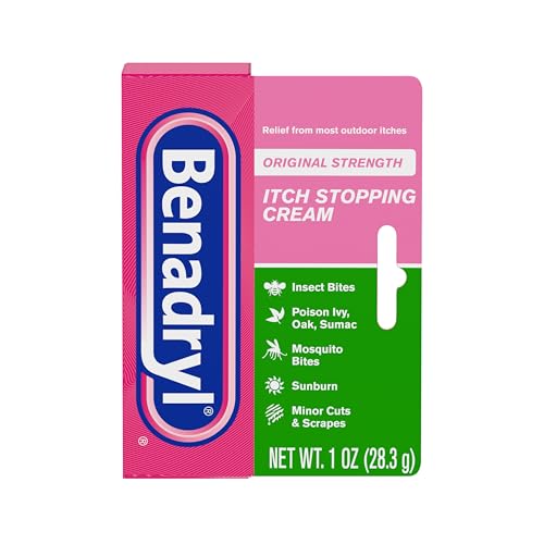 Benadryl Original Strength Anti-Itch Cream, Bug Bite Itch Relief, Diphenhydramine HCl Topical Analgesic & Zinc Acetate Skin Protectant, Great for Camping Essentials, 1 oz, 2 Pack