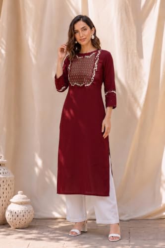 Image of MIRCHI FASHION Women's Straight Fit Rayon Sequins Embroidered and Polka Dots Printed Kurti Only