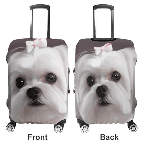 Lovely Maltese Dog Luggage Covers Elastic Suitcase Cover Protector Cute Travel Suitcase Protector Anti-scratch Fits 19-32 Inch Luggage M3