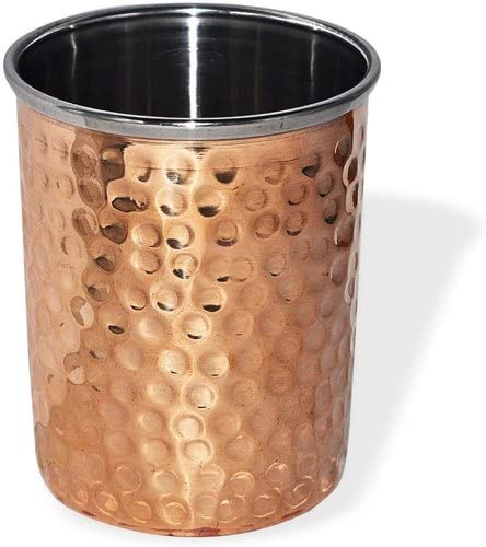 OSNICA 2 Pièces Verres en Cuivre Faits à la Main pour l'Eau Inde Gobelet en Cuivre Meilleur que les Verres, Plus Sûr que le Plastique Capacité 350 Ml (Design 05)