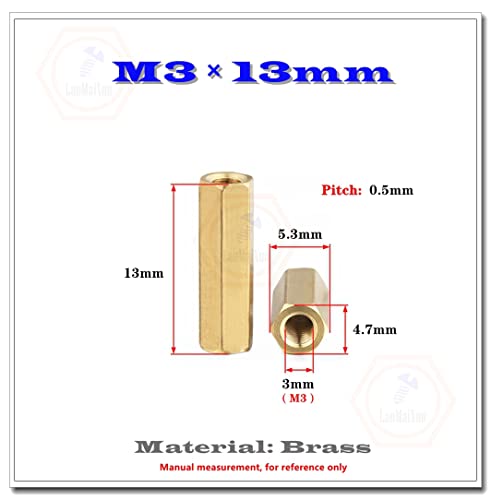 Manchons d'espacement hexagonaux M3 en laiton de 13 mm pour assemblages de précision