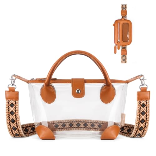 TOPEAST Clear Bag for Stadium Events, Stadium Approved Clear Purse Crossbody Handbags with Quick-Access Pouch and Adjustable Boho Strap for Women Concerts Sports, Brown - image 1