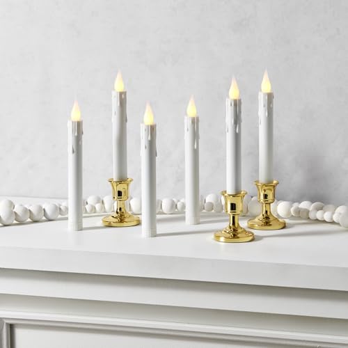 Image of LampLust Christmas Window Candles Battery Operated with Timer, 6 Pack Christmas Candles, Gold Holders, Remote, Warm White Light, Electric Welcome Candle Holiday Window Sill Decorations