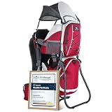 DROMADER Zaino Porta Bambino Montagna - Zaino Porta Bimbo fino a 22kg con Parasole, Parapioggia, Tasca Isolante, Materassino Fasciatoio - Telaio Pieghevole con Una Mano - Rosso