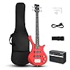 Ktaxon 36 Inch Bass Guitar 4 String Electric Bass Guitar with Dual Connectivity & Portable Power 15W Amp, Excellent Tone, Exquisite Craftsmanship and Ergonomic Body Design for Beginner(Red)