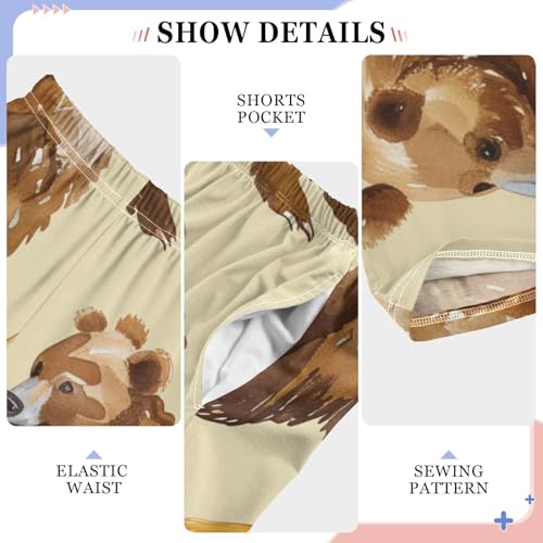 ZZXXB Bear Honey Print Boys Long Pants Soft Trousers Elastic Waist Kids Lounge Bottoms with Pockets S-XL4