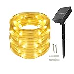 BXROIU Solar Rope Lights 100 LEDs String Lights Starry Fairy Lights,33 ft/10meter Waterproof Outdoor Tube for Patio, Garden, Party (Warm White)