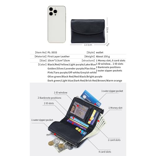 Pebble Leather Wallet Compact Full-Grain Leather Zip Wallet with Coin Pocket and Card Holder Slim Bifold Purse Compatible with Men Women(Orange)2