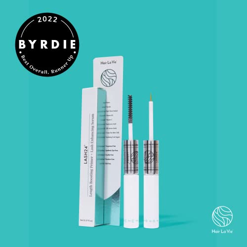 Lash24 By Hair La Vie - Eyelash Serum & Eyebrow Serum - Lash Enhancer And Primer - Dual Formula With Am Lash Primer & Pm Lash Boost - Long Lash Serum To Lengthen Lashes All Day - 2-Month Supply #TOP3