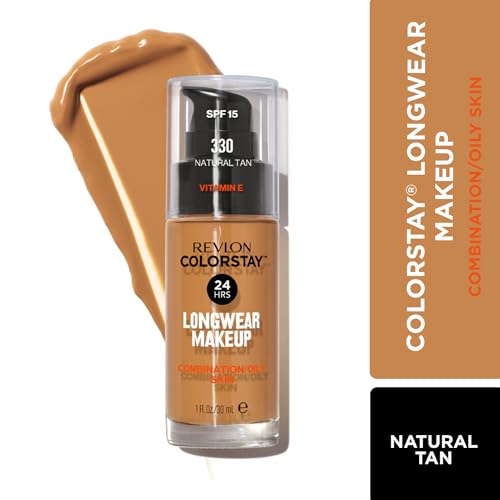 Image of Revlon Liquid Foundation, ColorStay Face Makeup for Combination & Oily Skin, SPF 15, Longwear Medium-Full Coverage with Matte Finish, Natural Tan (330), 1.0 Oz